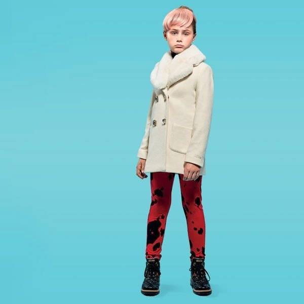 Moschino Girls Fall Winter 2015 White Coat and Red Sweatpants