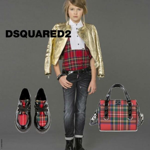 Dsquared Girls Gold Leather & Tartan Jacket