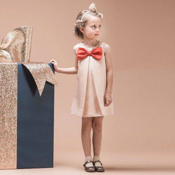 HUCKLEBONES LONDON Pale Pink Shift Dress with Giant Red Bow