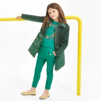 YOUNG VERSACE Girls Green Down Padded Coat & Fur Trim Collar