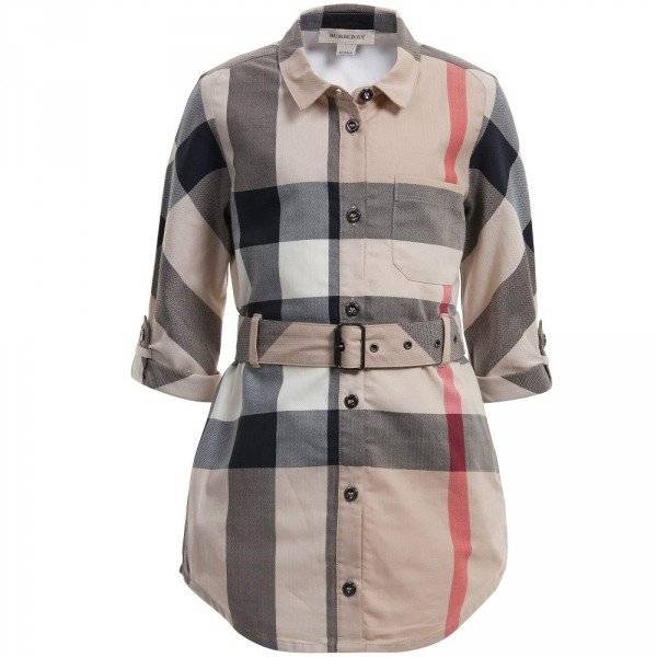 Burberry Girls Beige Classic Check Shirt Belted Dress