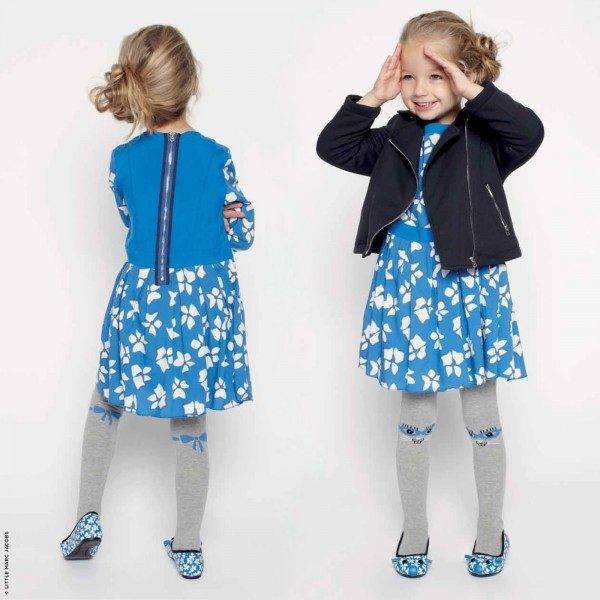 Little Marc Jacobs Girls Blue & White Floral Dress & Military Jacket