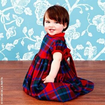 Oscar de la Renta Baby Girl Red & Blue Tartan Wool Dress