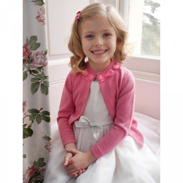 RACHEL RILEY Girls Pink Bow Neck Knitted Cardigan