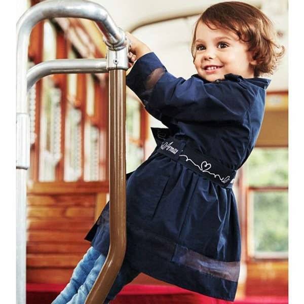 ARMANI JUNIOR Navy Blue Cotton Dress and Trenchcoat with Logo Waistband