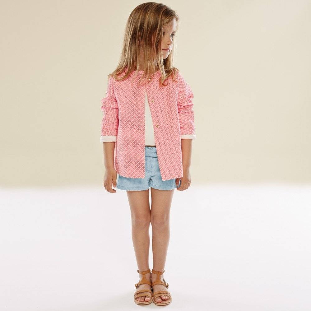 CHLOÉ Girls Pink Cotton Tweed Jacket & Bermuda Shorts