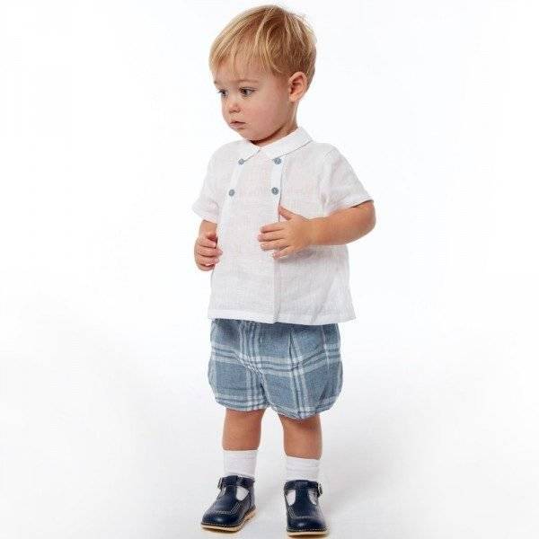 IL GUFO Baby Boys Blue Check Linen 2 Piece Shorts Set