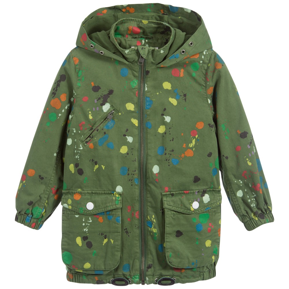 STELLA MCCARTNEY KIDS Green Organic Cotton Paint Splattered 'Jax' Jacket