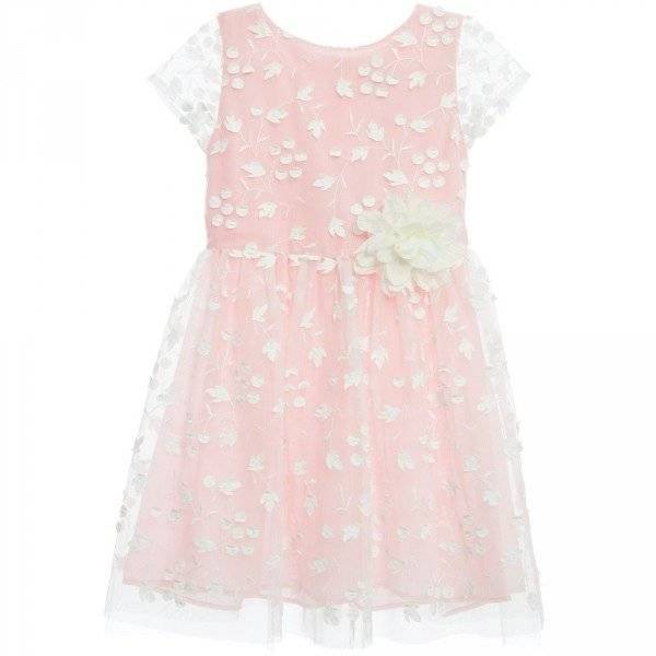 CHARABIA Pink & White Embroidered Tulle Dress