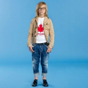 DSQUARED2 Boys White Maple Leaf Print Sweatshirt & Blue Distressed 'Big Dean's Brother' Jeans