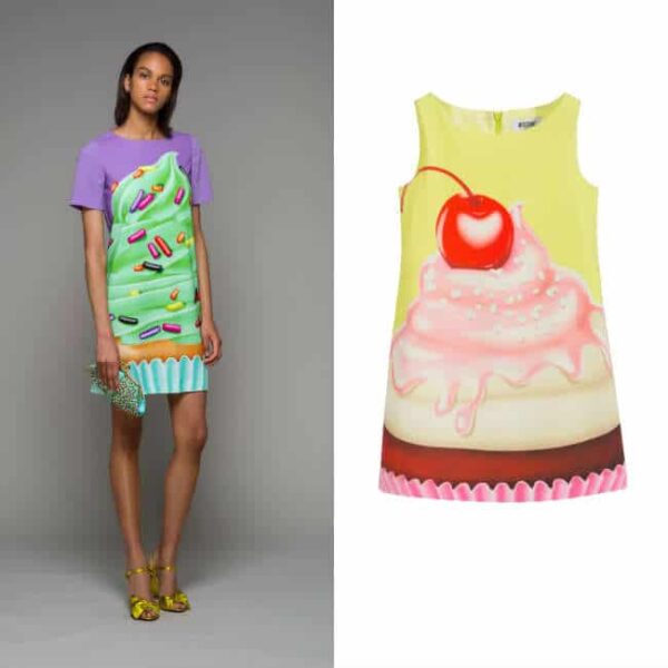 MOSCHINO KID-TEEN Green Satin 'Cupcake' Print Dress