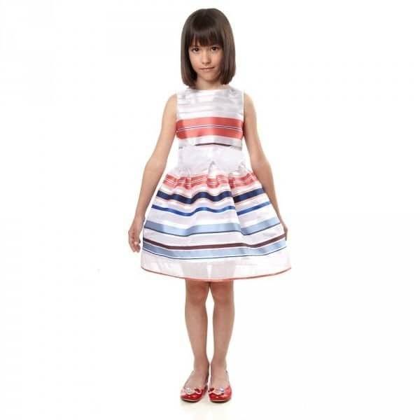 SIMONETTA Red, White & Blue Striped Organza Dress