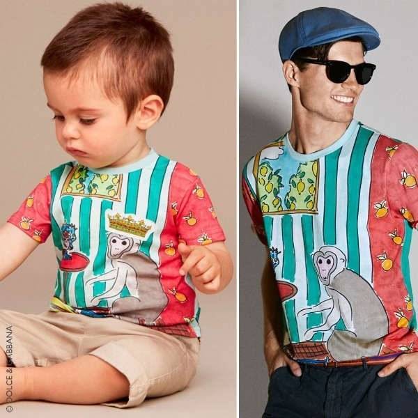 Dolce & Gabbana Baby Boy Mini Me Colorful Monkey Stripe T-Shirt