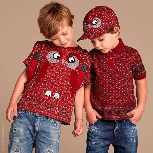 DOLCE & GABBANA Boys Red Owl Print T-Shirt