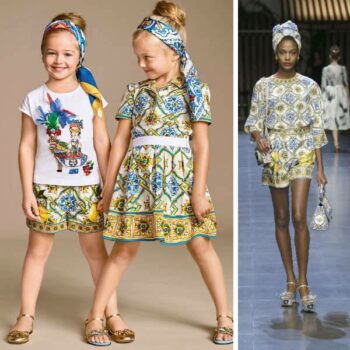 DOLCE & GABBANA Girls Mini Me Blue & Yellow 'Majolica' Print Skirt