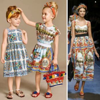 DOLCE & GABBANA Girls Mini Me Red & Blue 'Mondello' Print Outfit