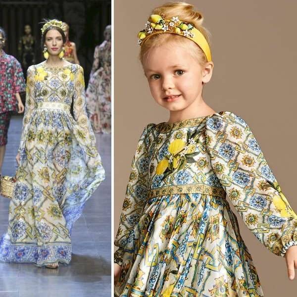 DOLCE & GABBANA Girls Mini Me Yellow Ornate Silk Majolica Dress