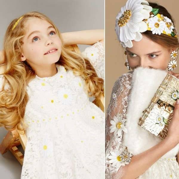 DOLCE & GABBANA girls mini me White & Yellow Lace Daisy Dress