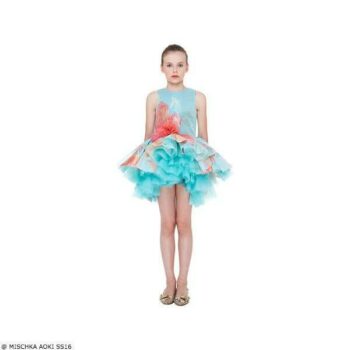 Mischka Aoki The First Flower of Spring Turquoise & Pink Chiffon Dress