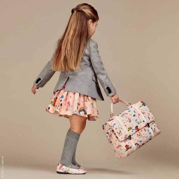 Dolce Gabbana Girls Pink Childrens Illustrated Back to School Print Outfit