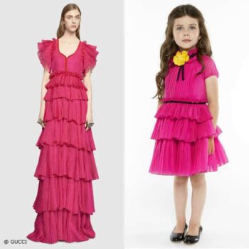 GUCCI Girls Mini Me Pink Pleated Silk Dress FW16