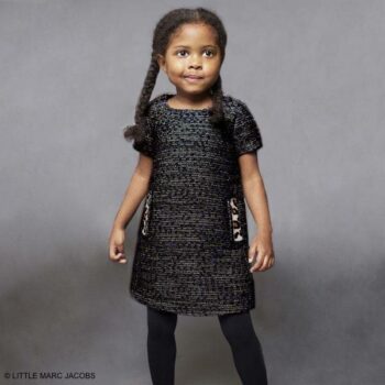 Little Marc Jacobs Boucle Wool Dress with Leopard Print