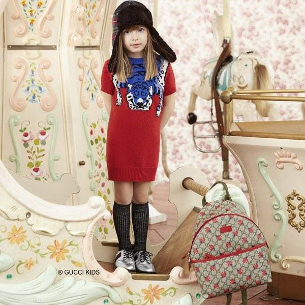 GUCCI Girls Red & Blue Merino Wool Tiger Dress and Ladybirds Backpack