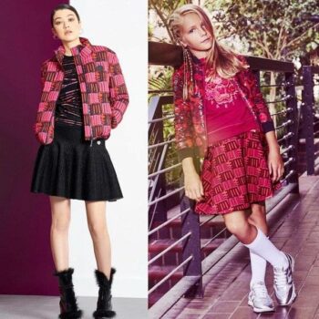 Kenzo Girls Pink Mini Me Leopard Sequin Bomber Jacket & Jungle Vibes Love Skirt