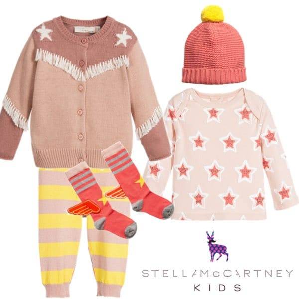 STELLA MCCARTNEY KIDS Baby Girls Pink Cotton & Cashmere Lennie Cardigan Star Shirt, Striped Pants