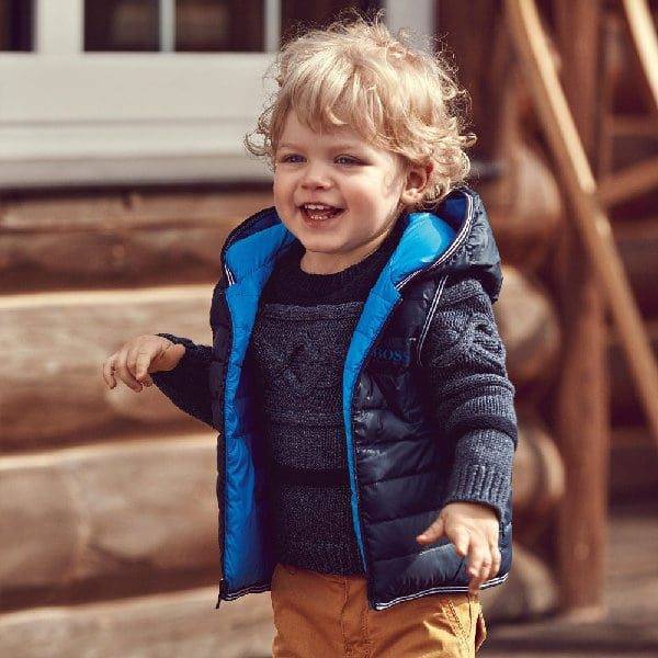 BOSS Baby Boys Blue Down Reversible Padded Vest Coat
