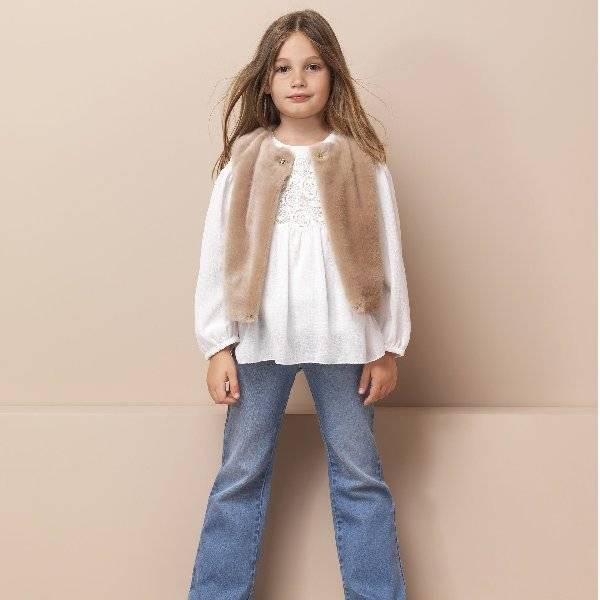 CHLOE Girls Beige Synthetic Fur Jacket