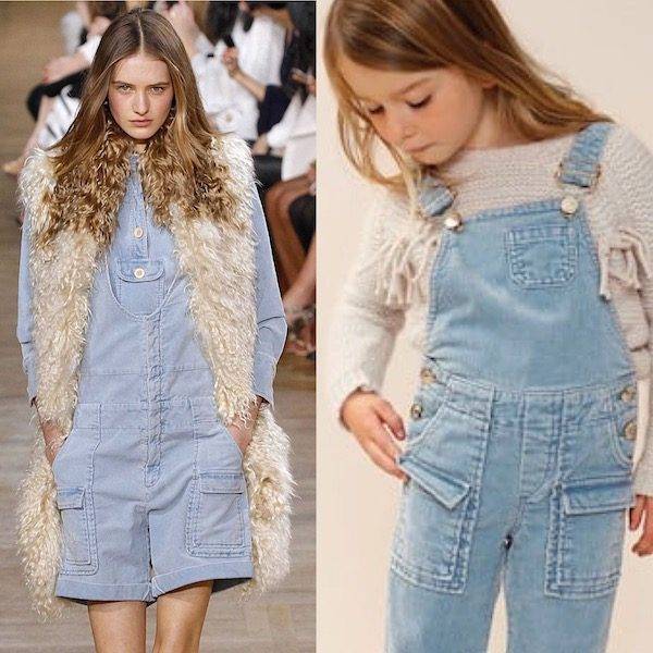 CHLOE Girls Beige & Blue Wool Sweater Blue Corduroy Overalls
