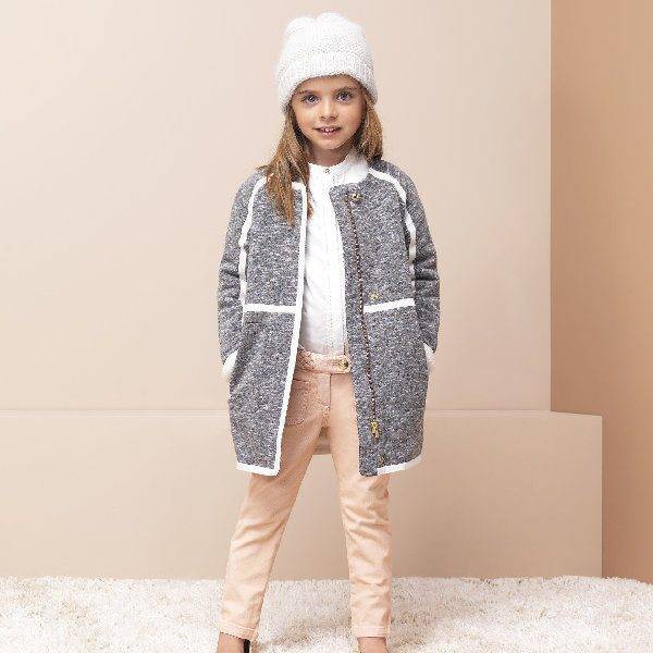 CHLOÉ Girls Grey Coat with Lining & Pink Braided Twill Pants
