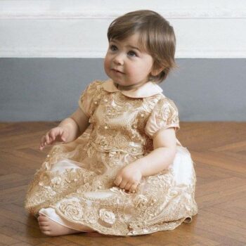 LESY LUXURY Ivory Tulle & Gold Lace Dress