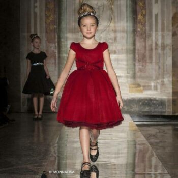 MONNALISA COUTURE Girls Red Neoprene & Tulle Dress