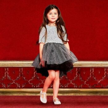 MICROBE BY MISS GRANT Younger Girls Silver Tweed & Tulle Dress