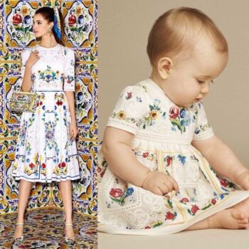 DOLCE & GABBANA Baby Girls Mini Me Ivory Silk Majolica Print & Lace Dress