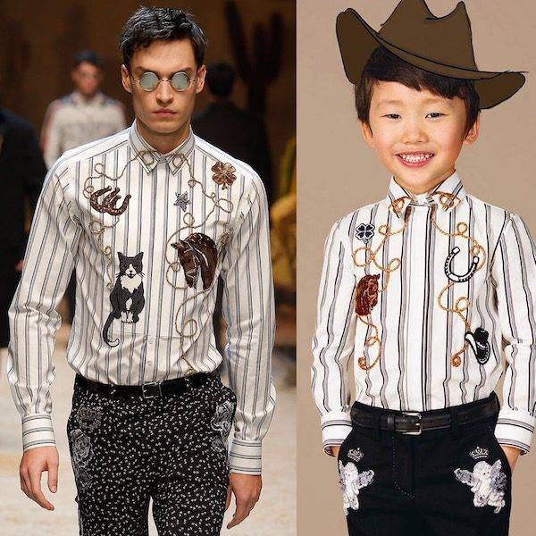 DOLCE & GABBANA Boys Mini Me Western Cowboy White & Black Stripe Shirt