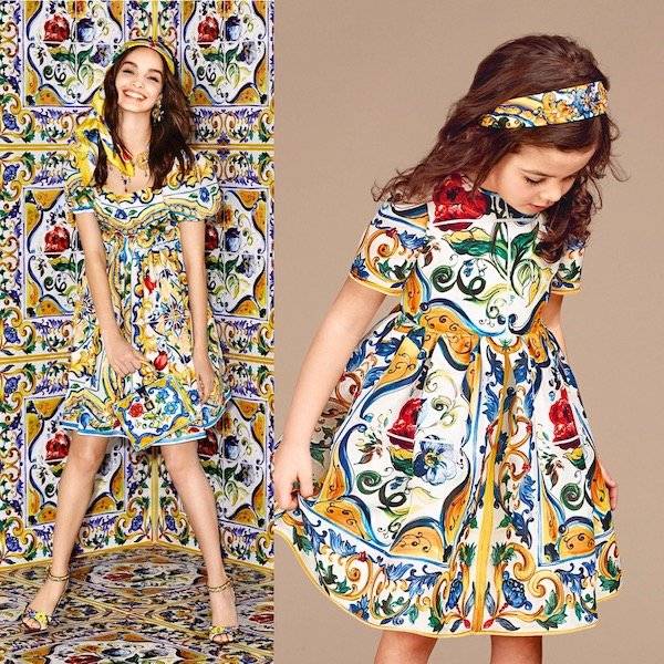DOLCE & GABBANA Girls Mini-Me Ivory Silk Majolica Print Dress