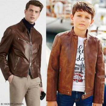 Hackett London Boys Mini Me Leather Moto Jacket & London Motif T-Shirt
