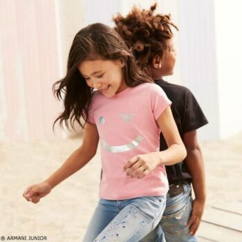 ARMANI JUNIOR Grils Pink Smiley T-Shirt