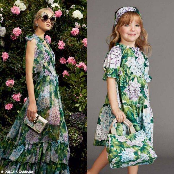 Dolce & Gabbana Girls Mini Me Green Purple Ortensia Flower Party Dress