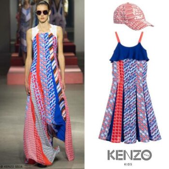 Kenzo Girls Mini Me Blue Red Retro Diagonal Stripe Dress