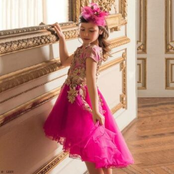LESY Girls Pink & Gold Tulle Special Occasion Dress