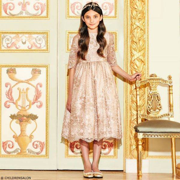 LOVE MADE LOVE Girls Rose Gold Lace Dress