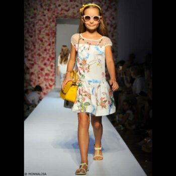 MONNALISA CHIC Girls Floral Dress with Jeweled Necklace
