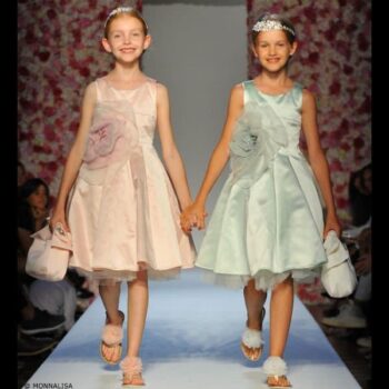 MONNALISA CHIC Girls Pink or Green Satin Dress with Floral Applique