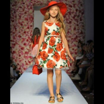 MONNALISA CHIC Girls Red Roses Dress & Belt