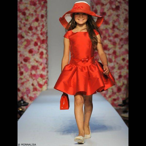 MONNALISA CHIC Girls Red Sateen Dress & Belt