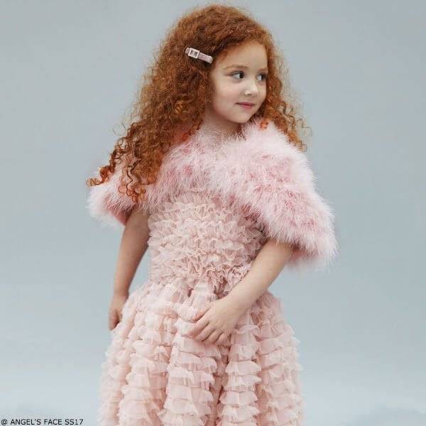 ANGEL'S FACE Girls Pale Pink Feather Shrug Pink Frilled Tutu Dress